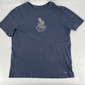 Life Is Good | Bike Rider Graphic Tee | Blue | Large | Soft Worn Cotton